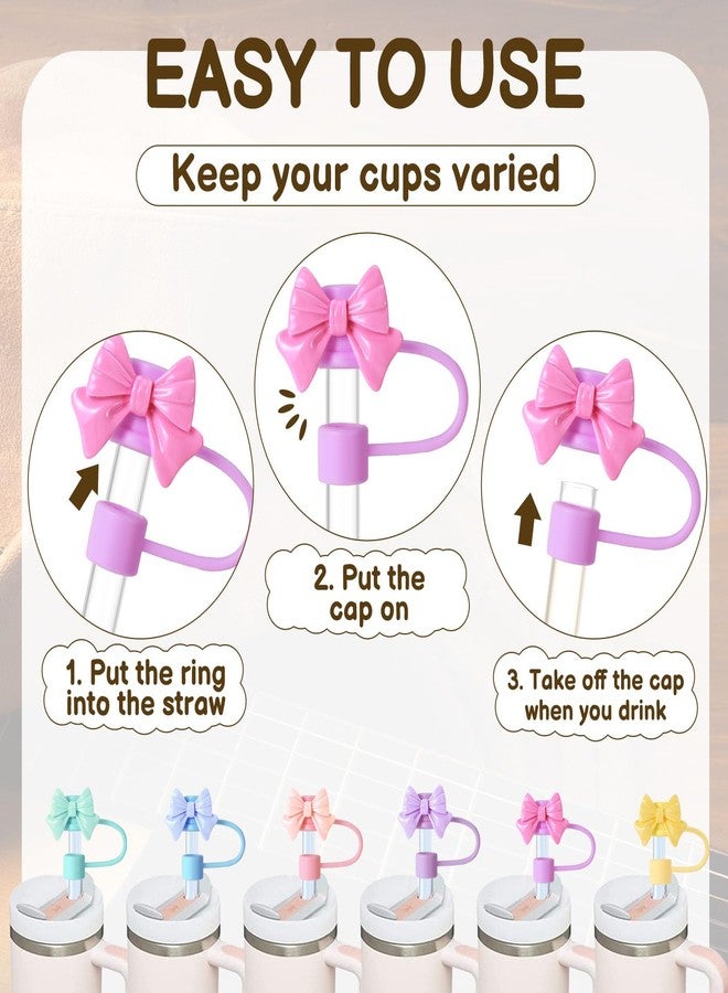XLSXEXCL 12 Pcs Bow Straw Cover Caps Compatible with Stanley Cup, Silicone Cute Reusable Straw Toppers Compatible with Stanley Cup Accessories 10mm - Image 3