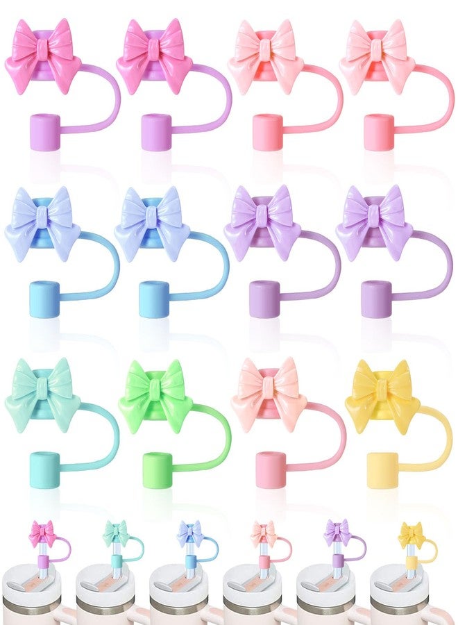XLSXEXCL 12 Pcs Bow Straw Cover Caps Compatible with Stanley Cup, Silicone Cute Reusable Straw Toppers Compatible with Stanley Cup Accessories 10mm - Image 1