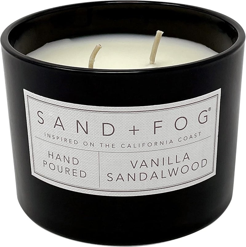 Sand + Fog Scented Candles for Home Jar Candles Vanilla Sandalwood 12 Oz Black - Image 2