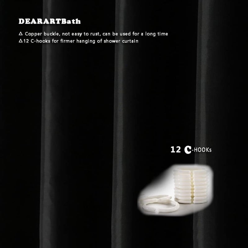 DEARART Bath Black Shower Curtain Quick Dry, 180cm × 180cm Cloth Shower Curtain with Grommet & Hooks, 100% Water Resistant Waterproof Washable Easy Care - Image 5