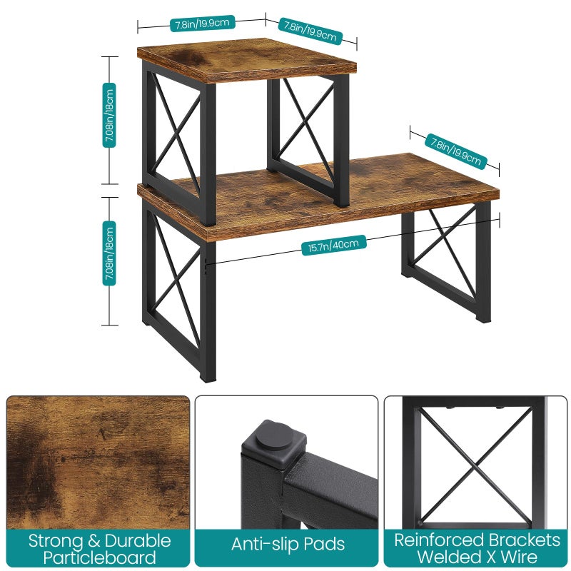 ELITEROO Wood Desktop Shelf, 2 Tier Adjustable Small Bookshelf Organizer, Freestanding Stackable Desk Stand, Storage Organizers, Kitchen Counter Display Rack, Rustic Brown - Image 2