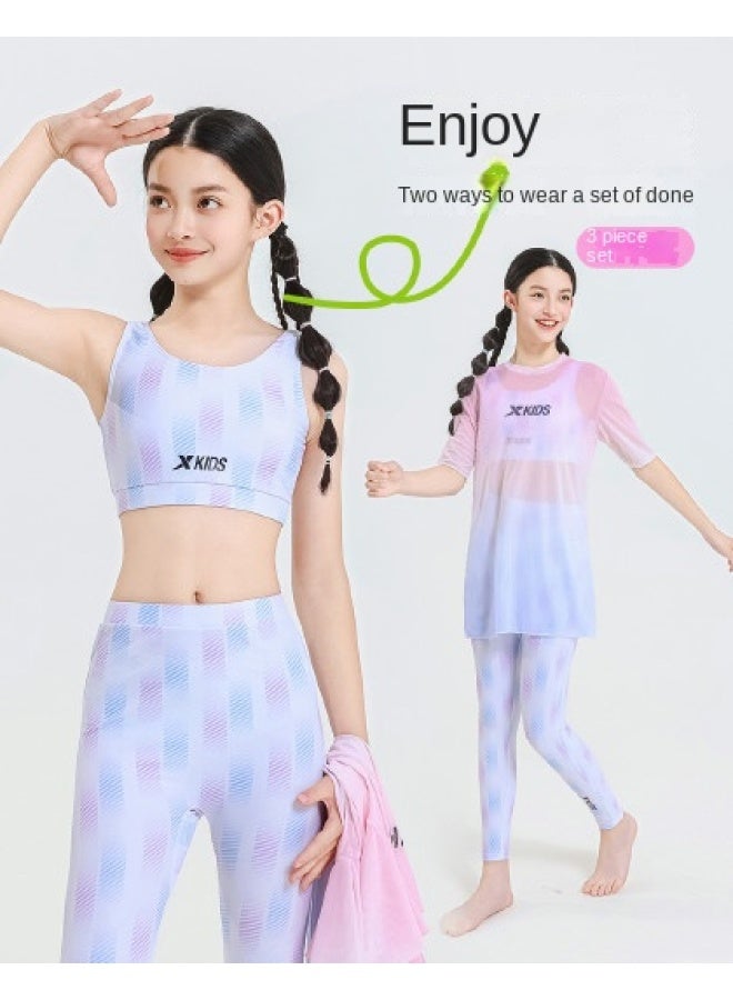 إكستيب ملابس السباحة للأطفال للفتيات، طالبات المدارس المتوسطة، غطاء الشاطئ للإجازة، مجموعة من ثلاث قطع، ملابس سباحة عالية الجودة لتخسيس للأطفال المتوسطين إلى الكبار - Image 1