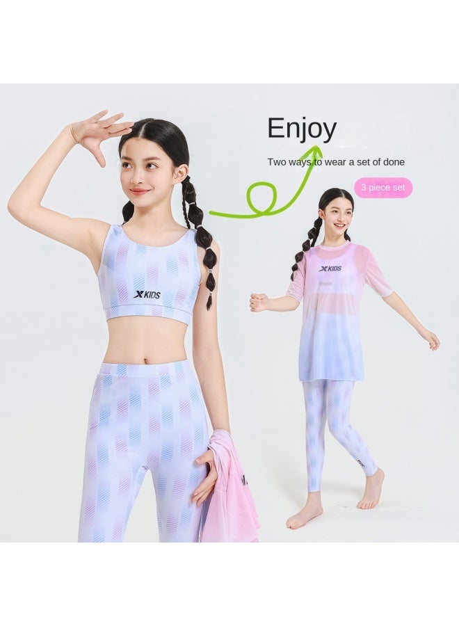 إكستيب ملابس السباحة للأطفال للفتيات، طالبات المدارس المتوسطة، غطاء الشاطئ للإجازة، مجموعة من ثلاث قطع، ملابس سباحة عالية الجودة لتخسيس للأطفال المتوسطين إلى الكبار - Image 2