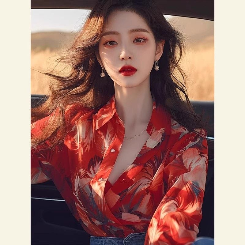 Sister gathering uniform wedding wedding bridesmaid group photo performance clothing 90s retro Hong Kong style floral shirt - Image 2