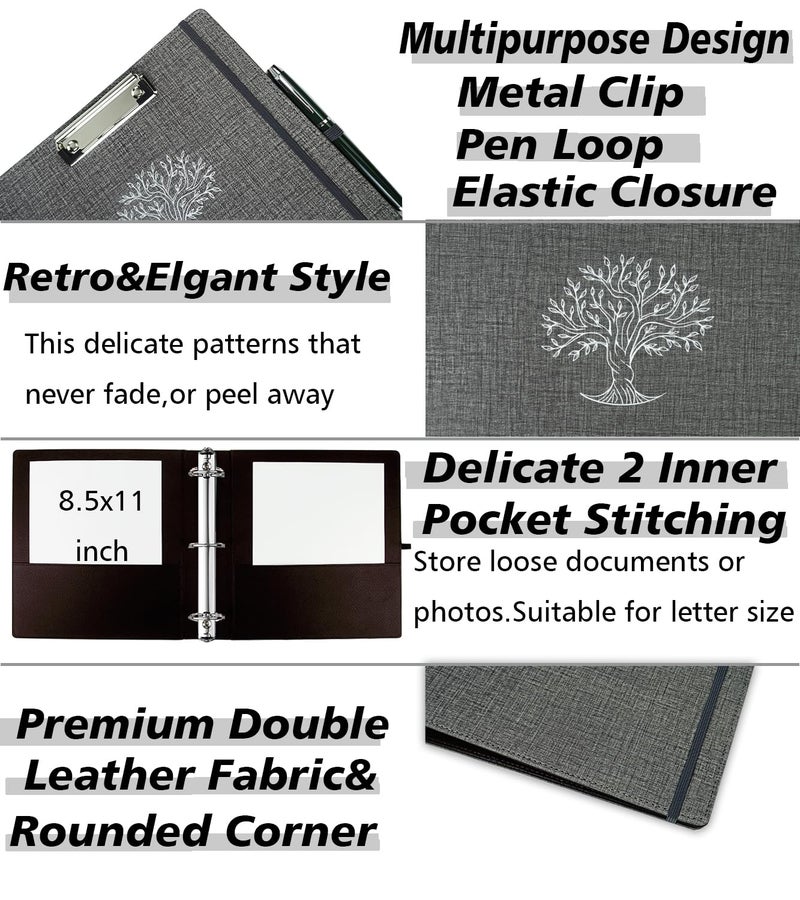Bvssx 3 Ring Binder  2 Inch Three Ring Linen Leather Binders Organizer With Clipboard For Letter Size Paper  Transparent Folder  5 Tab Dividers  File Folder Labels  Pen Loop  Elastic Strap (Dark Grey) - Image 4