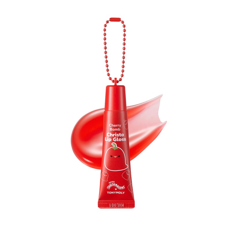 TONYMOLY x Squishmallows Christo Keychain Lip Gloss â€“ Sheer Cherry Red Tint, Hydrating with Cherry Extract & Rosehip Oil, High Shine, 11ml - Image 1