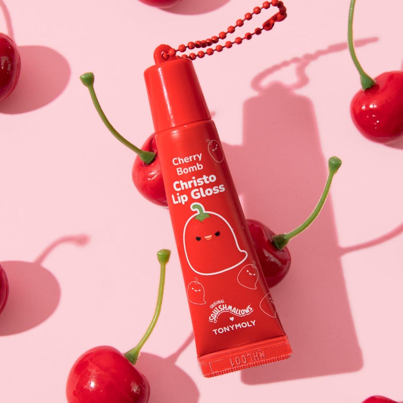 TONYMOLY x Squishmallows Christo Keychain Lip Gloss â€“ Sheer Cherry Red Tint, Hydrating with Cherry Extract & Rosehip Oil, High Shine, 11ml - Image 4
