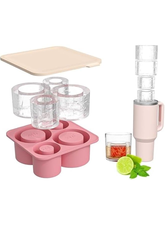Ice Cube Tray for Stanley Cup, Silicone Ice Cube Molds with Lids for 20oz 30oz 40oz Tumbler Accessories Cylinder Ice Maker for Whiskey, Cocktails, Drinks, Coffee