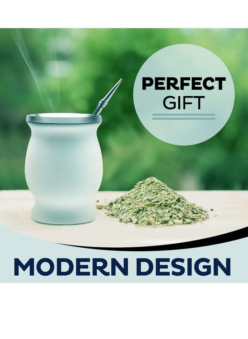 واي آند دي كوب شاي يربا ميت 230 مل لون أخضر فاتح من الفولاذ المقاوم للصدأ مزدوج الجدران سهل الغسل عازل منزلي مات لشرب أوراق الشجر السائبة مع مصاصة بومبيلا - Image 3