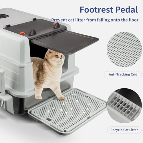 Bartuke XXXL Stainless Steel Litter Box with Lid, Extra Large 28" L x 20" W x 17" H Enclosed Metal Cat Litter Box with Litter Scoop & Foot Pedal, Odor Control for Big Cats, Multiple Cats (Light Grey) - Image 5