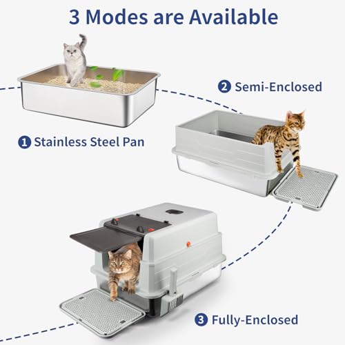Bartuke XXXL Stainless Steel Litter Box with Lid, Extra Large 28" L x 20" W x 17" H Enclosed Metal Cat Litter Box with Litter Scoop & Foot Pedal, Odor Control for Big Cats, Multiple Cats (Light Grey) - Image 3