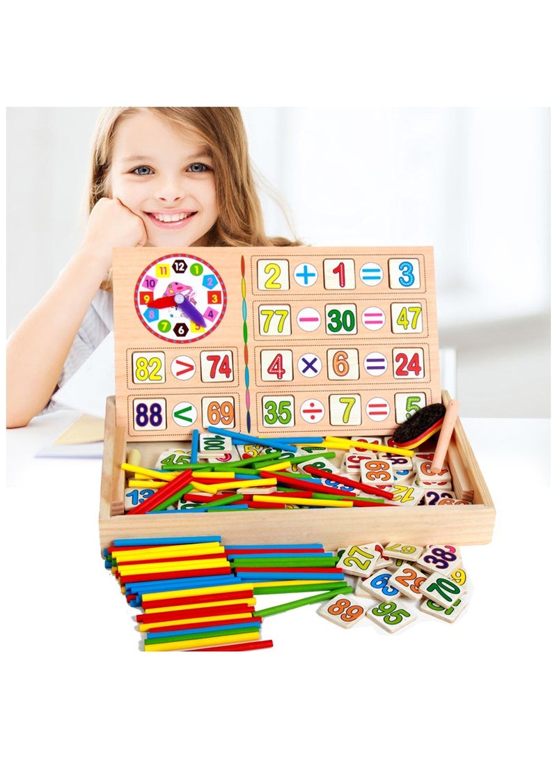 صندوق دراسة الحساب الخشبي، عصا ذكاء رياضي، عصي ذكاء رياضي، عصي ذكاء خشبية، قضبان العد، لعبة رياضيات تعليمية، لغز تعليمي، صندوق ألعاب قوي مع ساعة وسبورة - Image 4