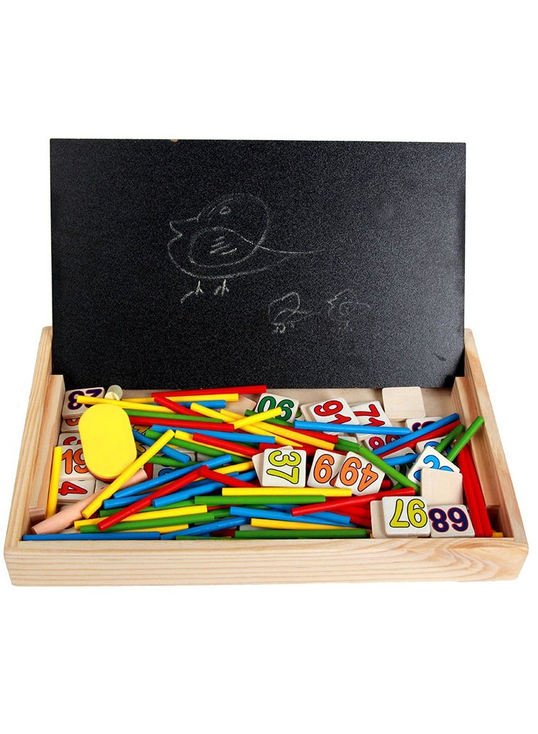 صندوق دراسة الحساب الخشبي، عصا ذكاء رياضي، عصي ذكاء رياضي، عصي ذكاء خشبية، قضبان العد، لعبة رياضيات تعليمية، لغز تعليمي، صندوق ألعاب قوي مع ساعة وسبورة - Image 3