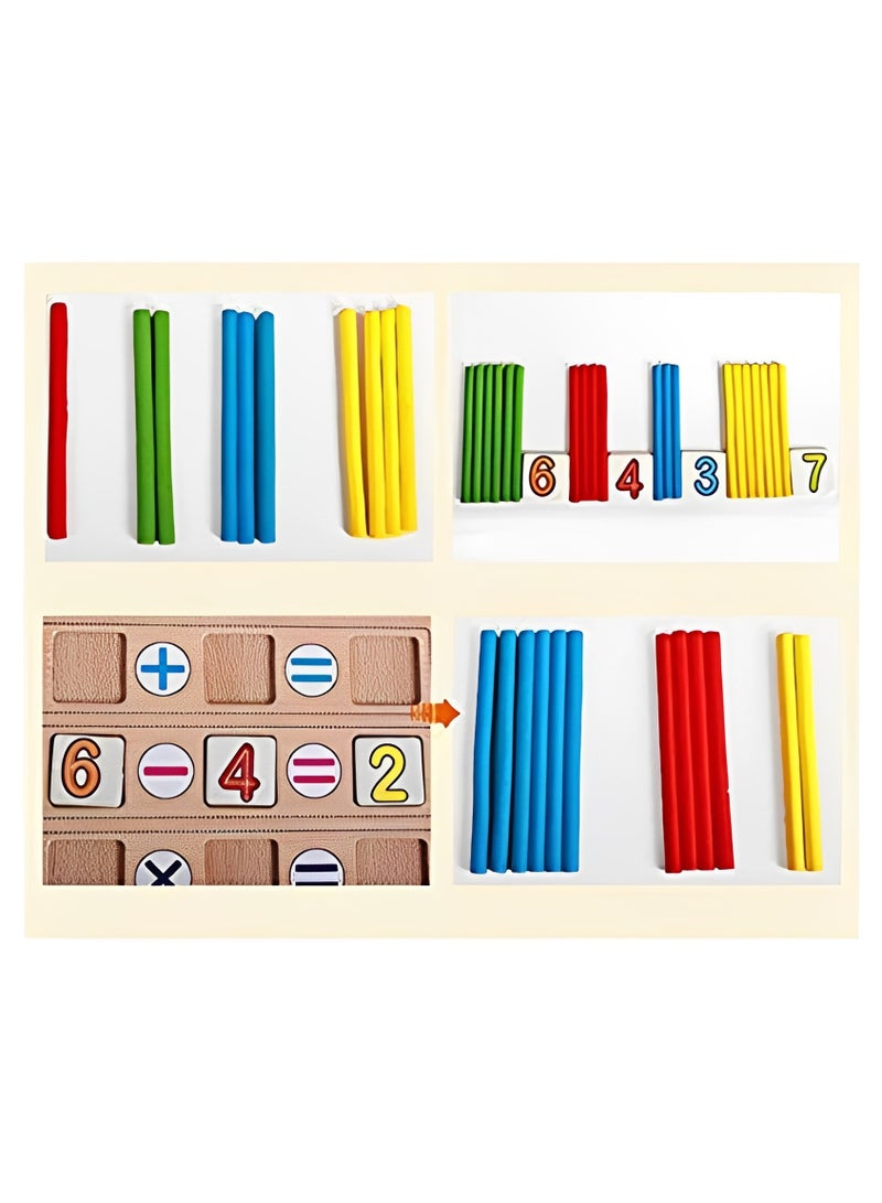 صندوق دراسة الحساب الخشبي، عصا ذكاء رياضي، عصي ذكاء رياضي، عصي ذكاء خشبية، قضبان العد، لعبة رياضيات تعليمية، لغز تعليمي، صندوق ألعاب قوي مع ساعة وسبورة - Image 5
