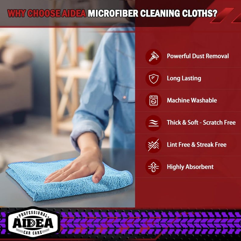AIDEA Microfiber Cleaning Cloth Blue,150PK, Shop Rags, Microfiber Towels for Cars, Dusting Cloth Lint Free Rags, Absorbent Towels for SUVs, House, Kitchen, Mechanic, Workshops, 12"Ã—12" - Image 3