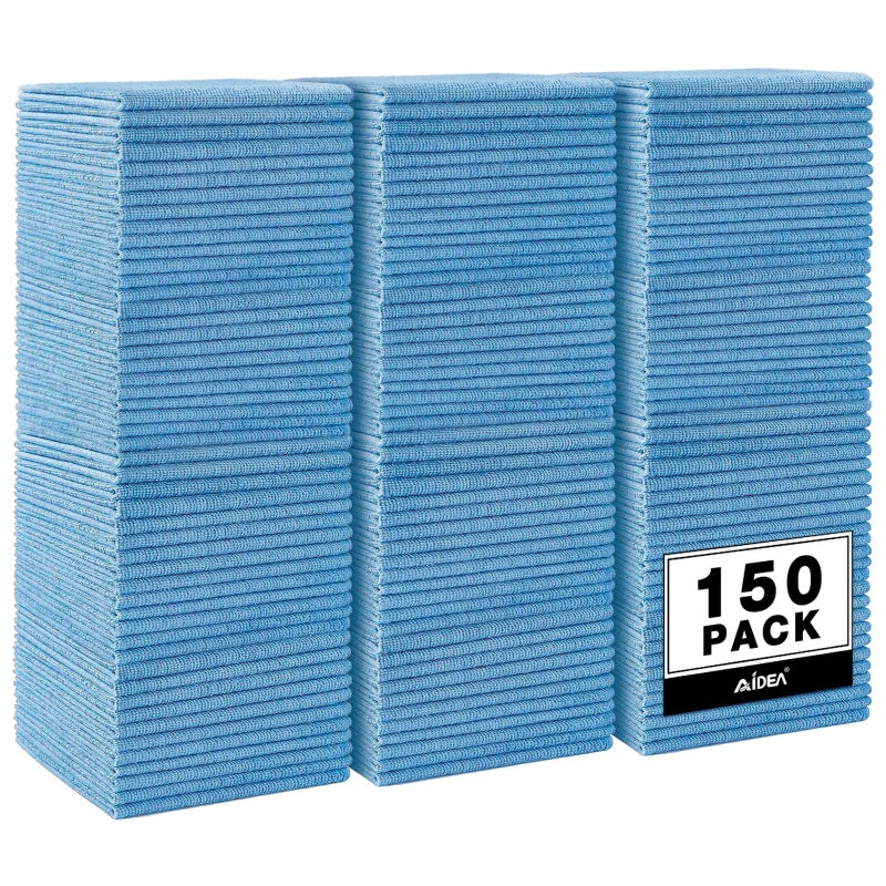 AIDEA Microfiber Cleaning Cloth Blue,150PK, Shop Rags, Microfiber Towels for Cars, Dusting Cloth Lint Free Rags, Absorbent Towels for SUVs, House, Kitchen, Mechanic, Workshops, 12"Ã—12" - Image 1