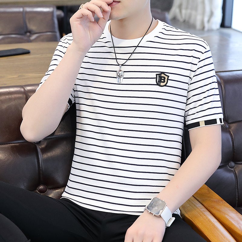 Round Neck Striped Half Sleeve T-Shirt Trendy Summer Clothes Men'S Korean Casual Boys T-Shirt Trendy Brand Men'S Clothing - Image 1