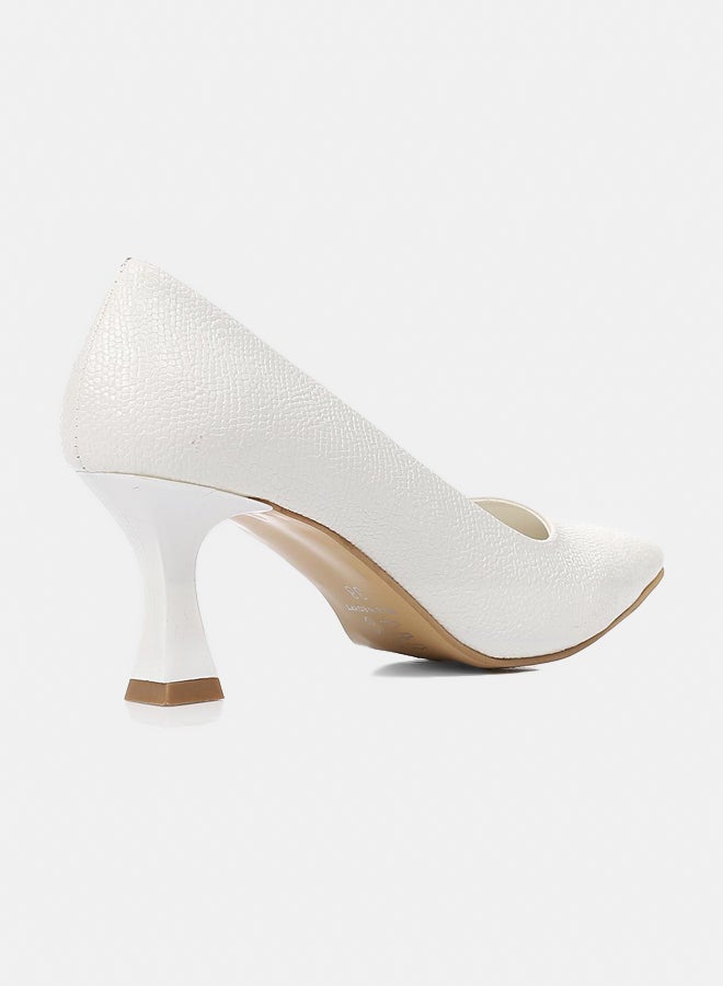 XO Style Elegant WhiteWomen's Heeled Shoes with Pointed Toe and Stylish Block Heel  - Image 3