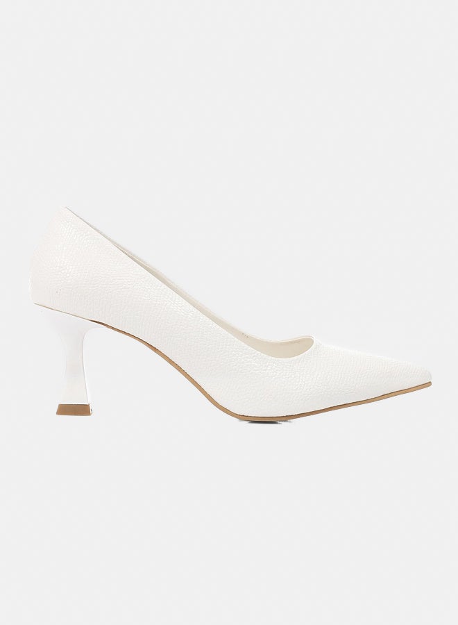 XO Style Elegant WhiteWomen's Heeled Shoes with Pointed Toe and Stylish Block Heel  - Image 1