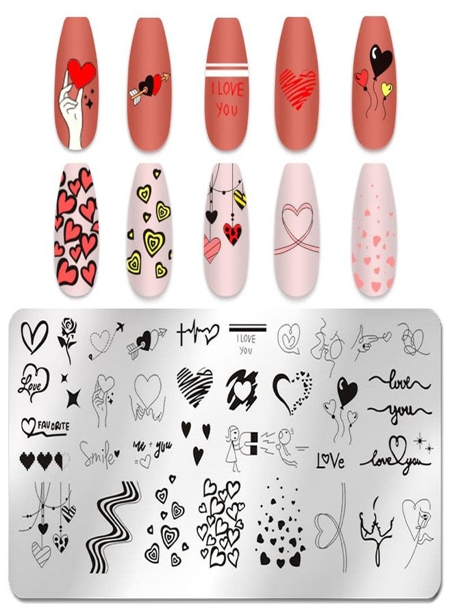 DANNEASY 6 Pieces Heart Nail Stamp Valentine's Day Nail Stamping Plate Nail Art Stencils Stamping Plates for Nails Manicure Template Tool DIY Nails Accessories (Heart Series) - Image 5