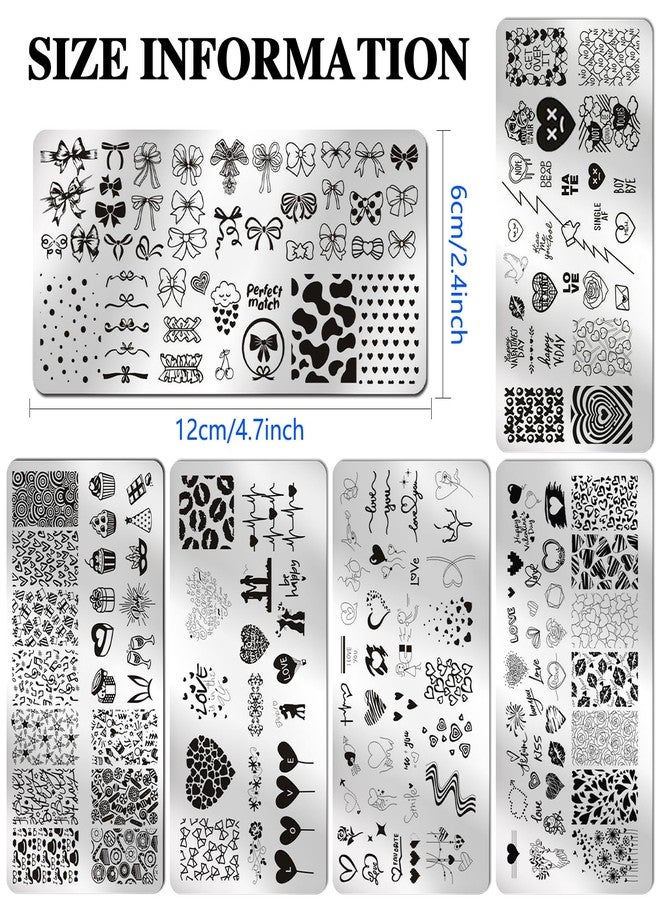 DANNEASY 6 Pieces Heart Nail Stamp Valentine's Day Nail Stamping Plate Nail Art Stencils Stamping Plates for Nails Manicure Template Tool DIY Nails Accessories (Heart Series) - Image 2