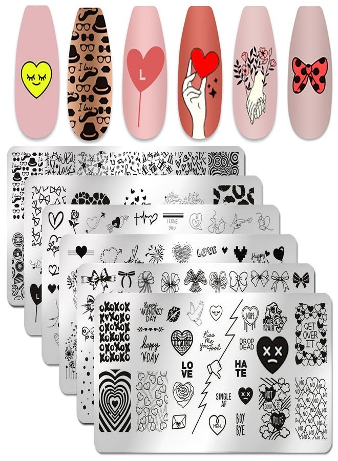 DANNEASY 6 Pieces Heart Nail Stamp Valentine's Day Nail Stamping Plate Nail Art Stencils Stamping Plates for Nails Manicure Template Tool DIY Nails Accessories (Heart Series) - Image 1