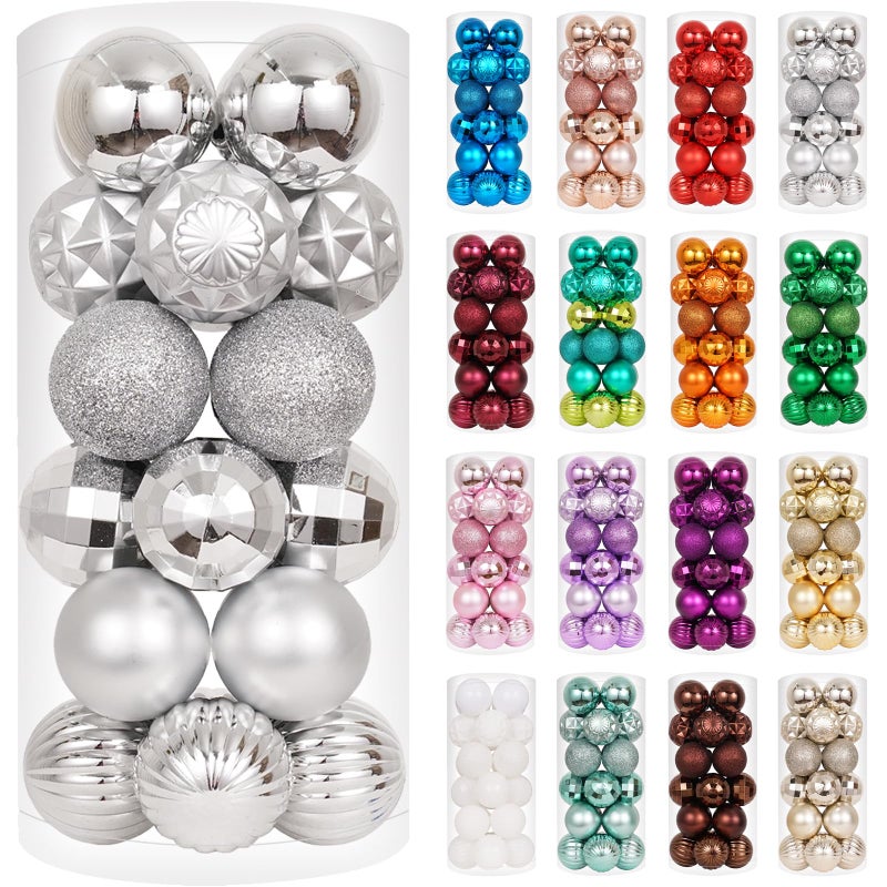 XmasExp 60mm236 Christmas Ball Ornaments Shatterproof Christmas Ornaments Set Decorations for Xmas Tree Balls  24ct 236 Silver
