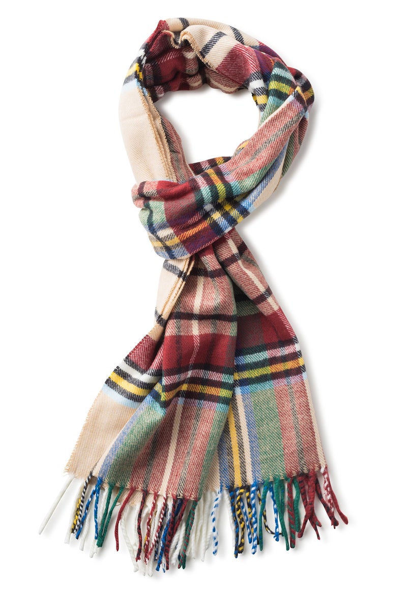VERONZ Soft Classic Cashmere Feel Winter Scarf, Tan Plaid - Image 1