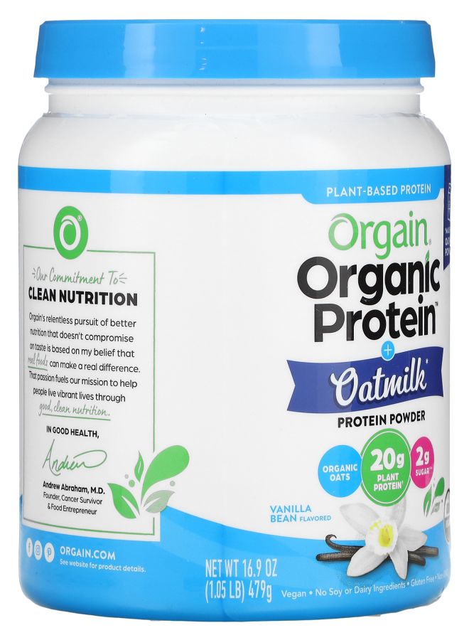 Orgain مسحوق بروتين عضوي + حليب الشوفان بنكهة الفانيليا النباتية 1.05 رطل (479 جرام) - Image 2