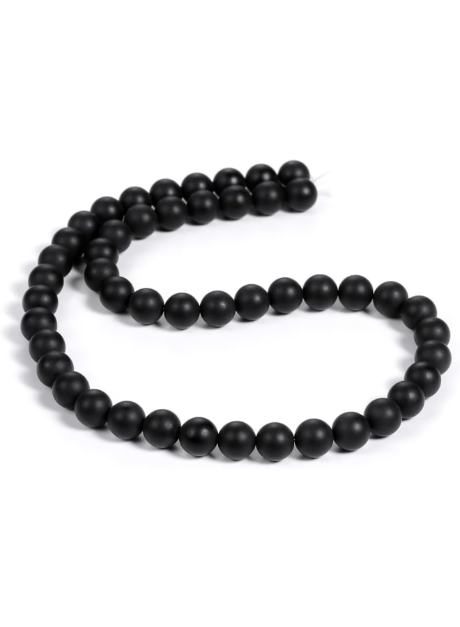 BEADNOVA Black Matte Onyx Beads Natural Crystal Beads Stone Gemstone Round Loose Energy Healing with Crystal Stretch Cord for Jewelry Making (8mm, 45-48pcs) - Image 1