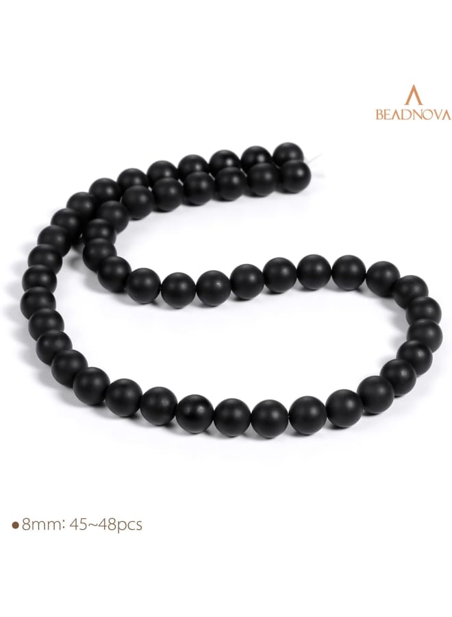 BEADNOVA Black Matte Onyx Beads Natural Crystal Beads Stone Gemstone Round Loose Energy Healing with Crystal Stretch Cord for Jewelry Making (8mm, 45-48pcs) - Image 3