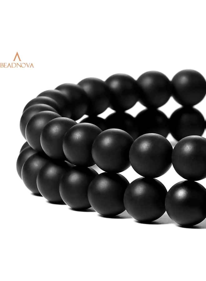 BEADNOVA Black Matte Onyx Beads Natural Crystal Beads Stone Gemstone Round Loose Energy Healing with Crystal Stretch Cord for Jewelry Making (8mm, 45-48pcs) - Image 4