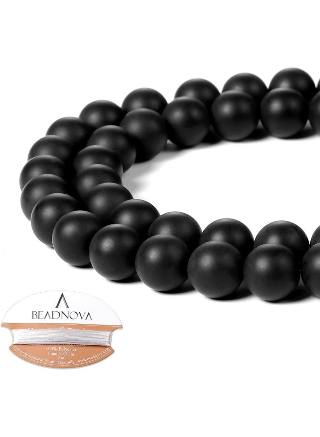 BEADNOVA Black Matte Onyx Beads Natural Crystal Beads Stone Gemstone Round Loose Energy Healing with Crystal Stretch Cord for Jewelry Making (8mm, 45-48pcs) - Image 2