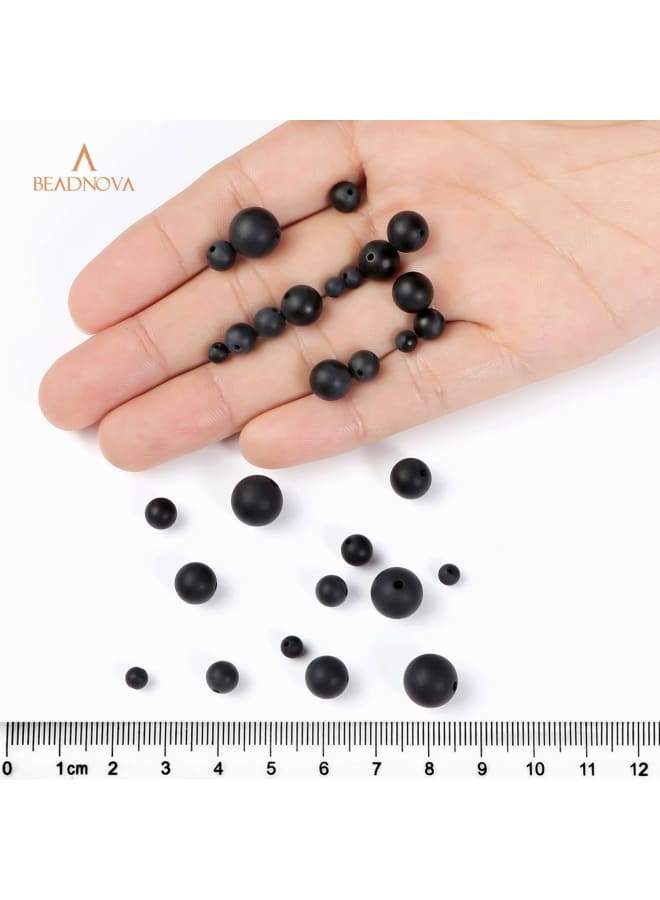 BEADNOVA Black Matte Onyx Beads Natural Crystal Beads Stone Gemstone Round Loose Energy Healing with Crystal Stretch Cord for Jewelry Making (8mm, 45-48pcs) - Image 5