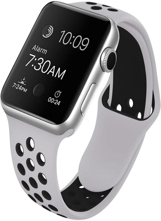 Izone - IZONE Silicone Sport Strap Band for Apple Watch Series 2,3,4,5,6,7,SE,8,Ultra (42mm/44mm/45mm/49mm, Grey Black) - Image 1