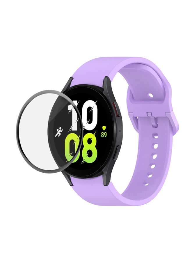 Replacement Strap For Samsung Galaxy Watch5 44mm JUNSUNMAY Silicone Adjustable Strap + Full Coverage PMMA Screen Protector Kit Purple