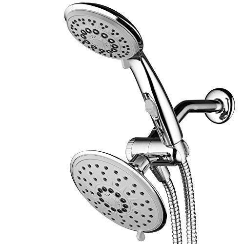hydroluxe 30-Setting 6 Inch Rain Shower Head with Handheld Shower Combo featuring Patented ON/OFF Pause Switch by Hydroluxe - Use Each Showerhead Separately or Both Together! Premium Chrome Finish - Image 1