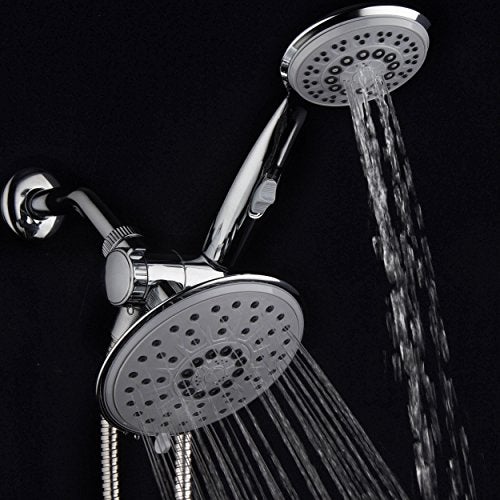 hydroluxe 30-Setting 6 Inch Rain Shower Head with Handheld Shower Combo featuring Patented ON/OFF Pause Switch by Hydroluxe - Use Each Showerhead Separately or Both Together! Premium Chrome Finish - Image 5