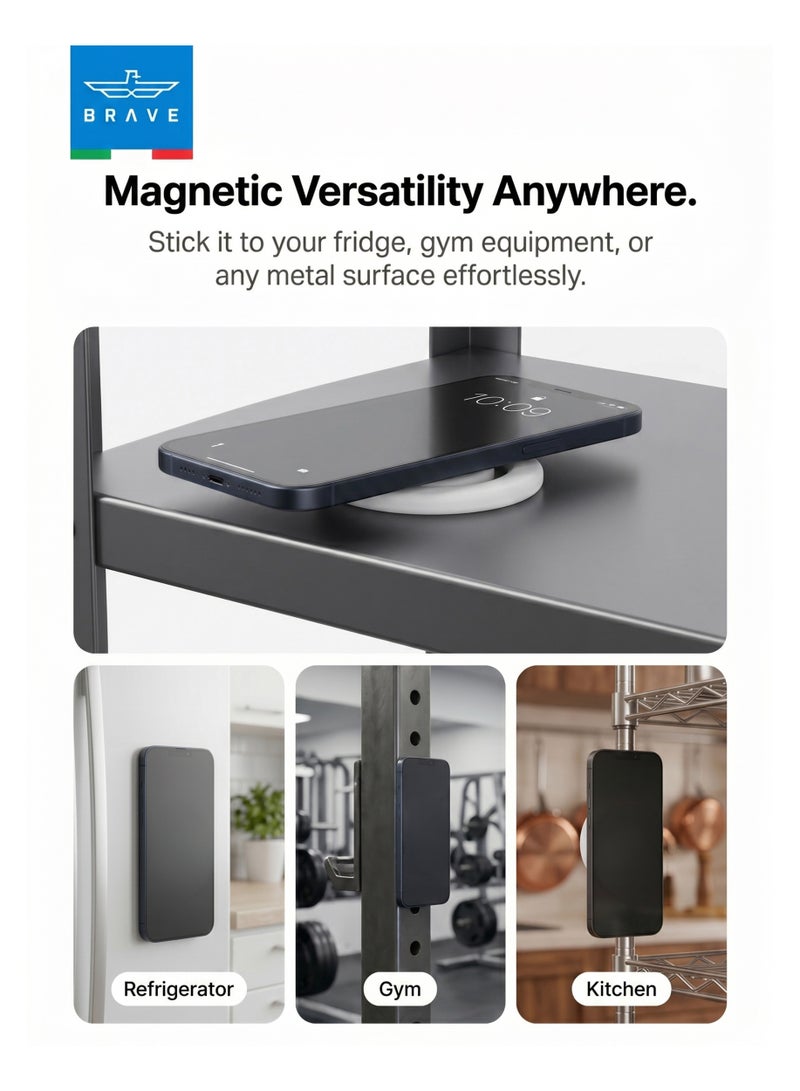 Brave Dual-Sided Magnetic Ring Holder – N55 Strong Magnetic MagSafe Compatible Silicone Phone Grip, Wireless Charging Support, Anti-Drop 360° Rotating Finger Strap, Universal Compatible with iPhone 17 Pro Max / 17 Pro / 17 / 16 / 15 / 14 / 13 / 12, Samsung Galaxy S25 Ultra / S25 / S24 / S23 / S22, All iOS & Android Devices with Metal Plate Attachment – White - Image 3