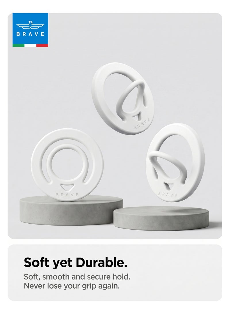 Brave Dual-Sided Magnetic Ring Holder – N55 Strong Magnetic MagSafe Compatible Silicone Phone Grip, Wireless Charging Support, Anti-Drop 360° Rotating Finger Strap, Universal Compatible with iPhone 17 Pro Max / 17 Pro / 17 / 16 / 15 / 14 / 13 / 12, Samsung Galaxy S25 Ultra / S25 / S24 / S23 / S22, All iOS & Android Devices with Metal Plate Attachment – White - Image 2