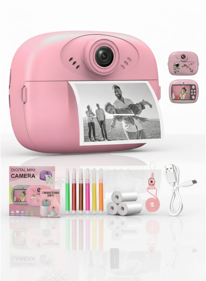 vexa pro Kids Instant Print Camera – 48MP Photo, 1080P HD Video, Inkless Thermal Print, DIY Pens & Paper - Pink - Image 1
