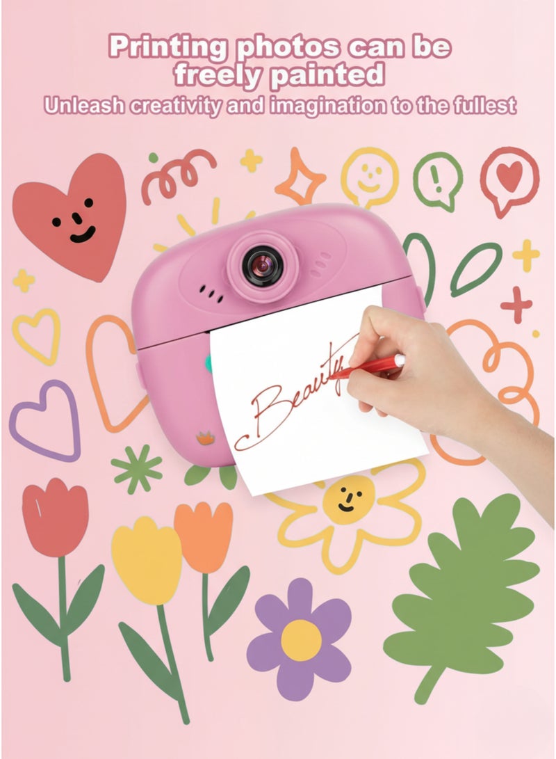 vexa pro Kids Instant Print Camera – 48MP Photo, 1080P HD Video, Inkless Thermal Print, DIY Pens & Paper - Pink - Image 3