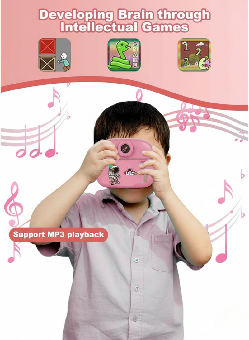 vexa pro Kids Instant Print Camera – 48MP Photo, 1080P HD Video, Inkless Thermal Print, DIY Pens & Paper - Pink - Image 4