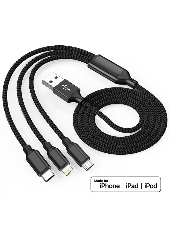 Arabash 3-in-1 Fast Charging USB Cable For IPhone, For, Type-C, Micro USB Devices, For IPhone 14/13/12/11 Pro Max SE/X/8/7/6, For, Xiaomi, Oppo, For VIVO, Redmi, OnePlus & Other For Android Smartphone