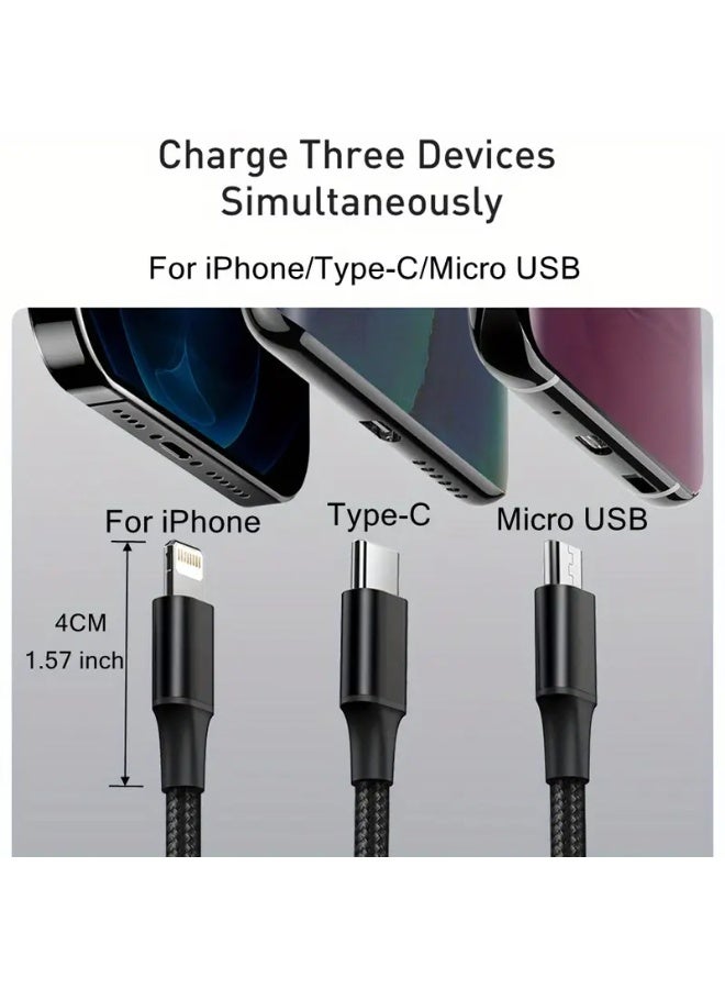 Arabash 3-in-1 Fast Charging USB Cable For IPhone, For, Type-C, Micro USB Devices, For IPhone 14/13/12/11 Pro Max SE/X/8/7/6, For, Xiaomi, Oppo, For VIVO, Redmi, OnePlus & Other For Android Smartphones - Image 2