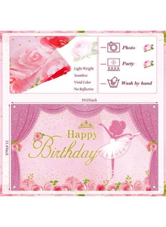 Tatuo Ballerina Birthday Party Decorations Photography Backdrops Ballet Girls Backdrop Supplies Dance For Baby Shower Supplies Pink 60X32 Inches  - Image 2