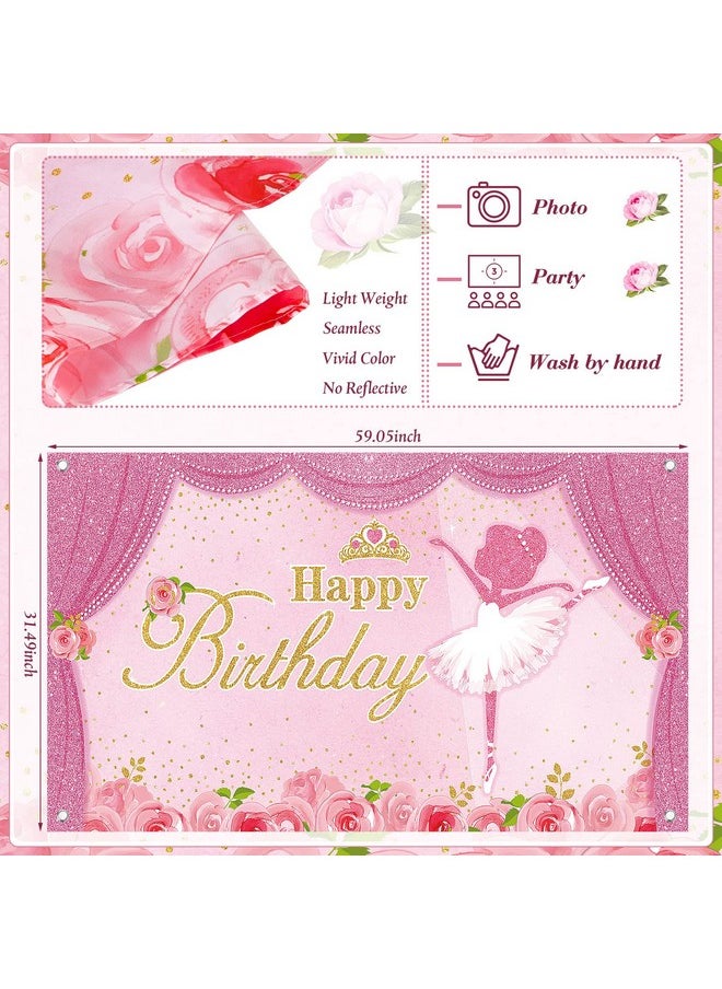 Tatuo Ballerina Birthday Party Decorations Photography Backdrops Ballet Girls Backdrop Supplies Dance For Baby Shower Supplies Pink 60X32 Inches  - Image 2