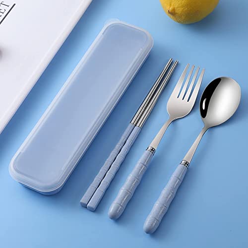Home-Cloud Home Cloud Premium Stainless Steel Cutlery Set of 3-Piece (Spoon, Fork, Chopsticks) Including Travel Spoon Box - Exquisite Portable Tableware for Customized Gifts (Blue) - Image 1
