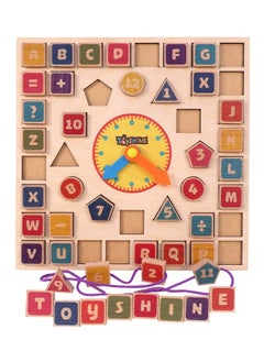 3 In 1 Wooden Puzzle Clock Abc And Lacing Beads Shape Sorting Blocks Teaching Clock With Geometry Numbersmulti Color
