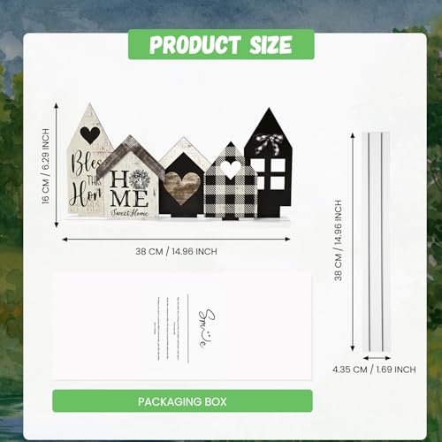 Sm:)e Smile Wooden Indoor Decorations Standing Signs, 4pcs Small House Shapes, Wooden Holiday Decor Shelf Table Sign - Image 2